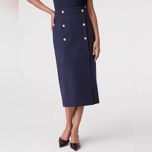 NWT ANN TAYLOR Ponte Button Wrap Midi Skirt, Size 2